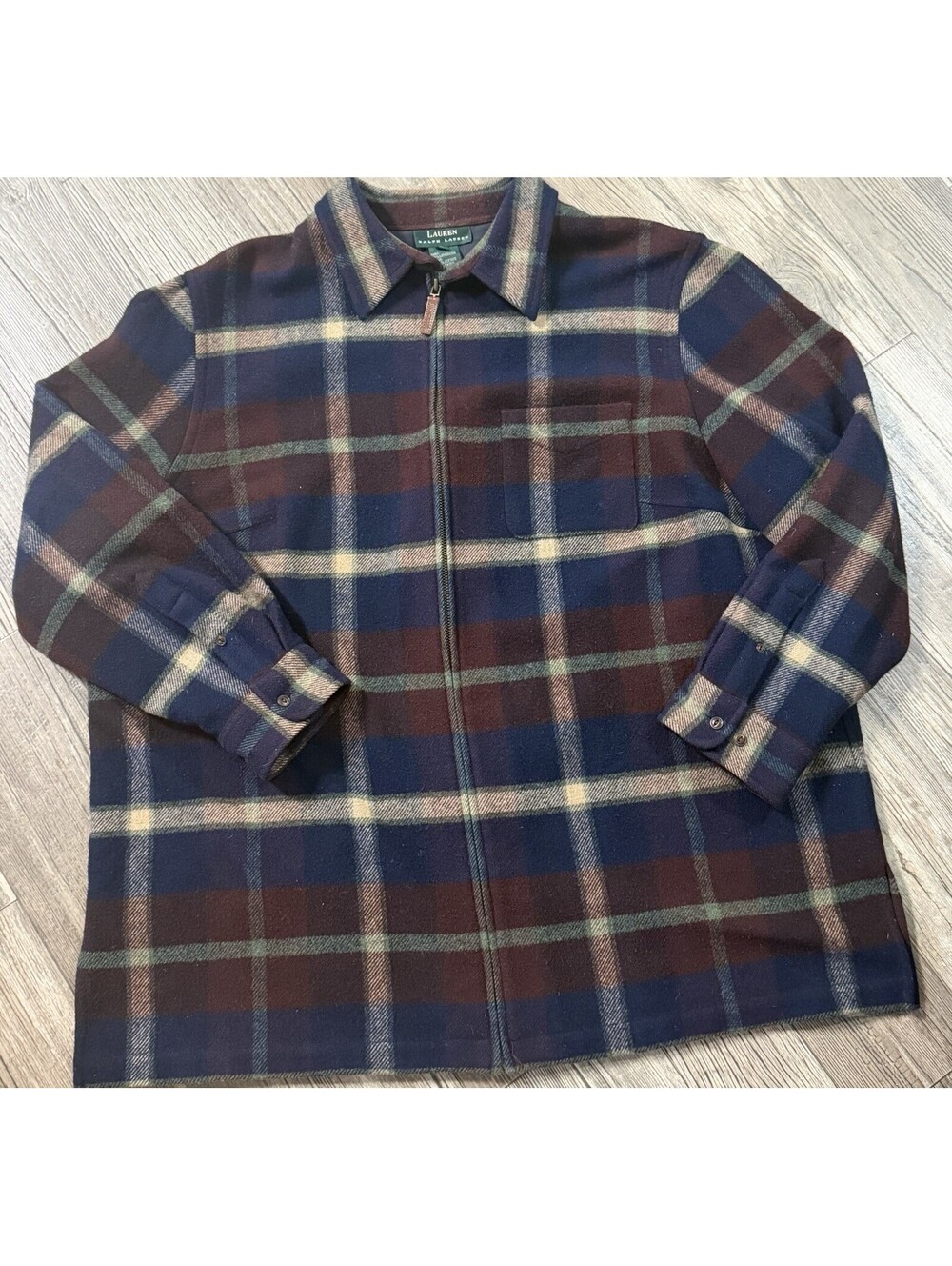 Vintage Lauren Ralph Lauren Plaid Full Zip Shirt Jacket 100% Lambswool Size 2X